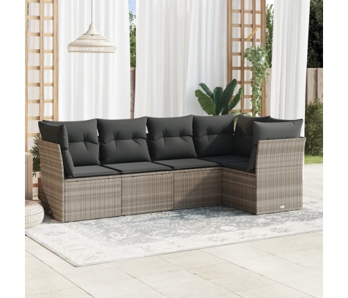 Set de sofás jardín y cojines 5 pzas ratán sintético gris claro