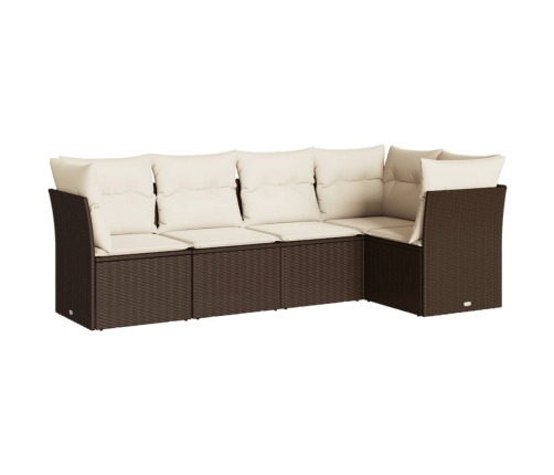 Set comedor de jardín 5 piezas y cojines ratán sintético marrón