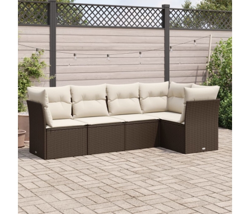 Set comedor de jardín 5 piezas y cojines ratán sintético marrón