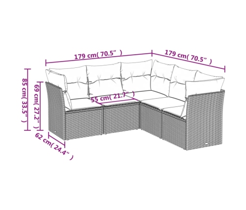 Set de muebles de jardín 5 pzas y cojines ratán sintético negro