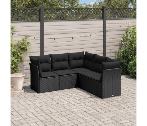 Set de muebles de jardín 5 pzas y cojines ratán sintético negro