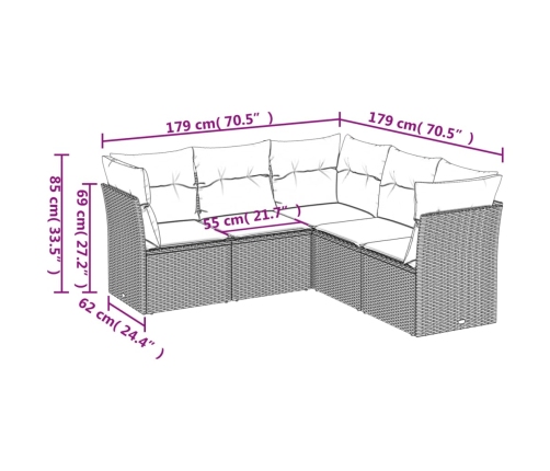 Set de muebles de jardín 5 pzas y cojines ratán sintético negro