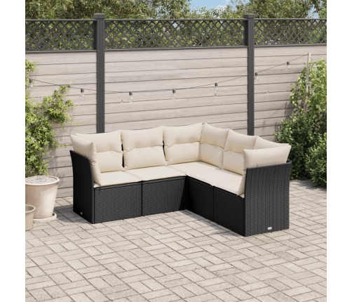 Set de muebles de jardín 5 pzas y cojines ratán sintético negro