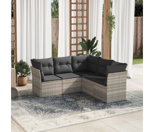 Set de sofás jardín y cojines 5 pzas ratán sintético gris claro