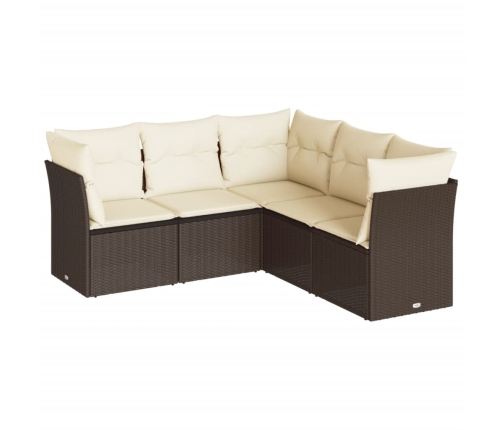Set comedor de jardín 5 piezas y cojines ratán sintético marrón