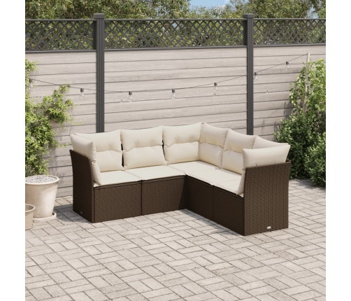 Set comedor de jardín 5 piezas y cojines ratán sintético marrón