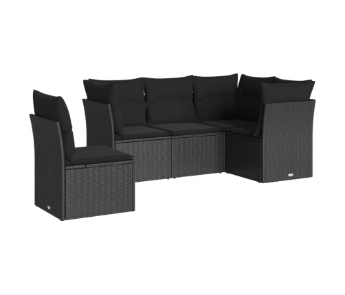 Set de muebles de jardín 5 pzas y cojines ratán sintético negro