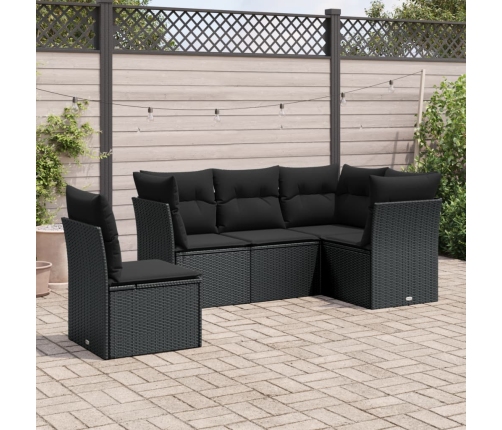 Set de muebles de jardín 5 pzas y cojines ratán sintético negro