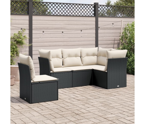 Set de muebles de jardín 5 pzas y cojines ratán sintético negro