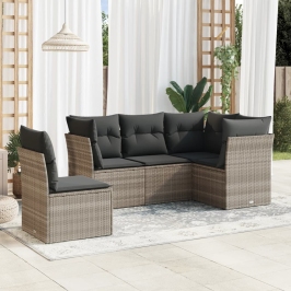 Set de sofás jardín y cojines 5 pzas ratán sintético gris claro