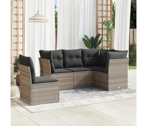 Set de sofás jardín y cojines 5 pzas ratán sintético gris claro