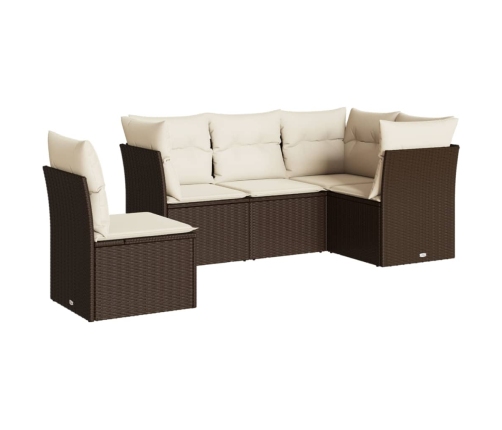 Set comedor de jardín 5 piezas y cojines ratán sintético marrón