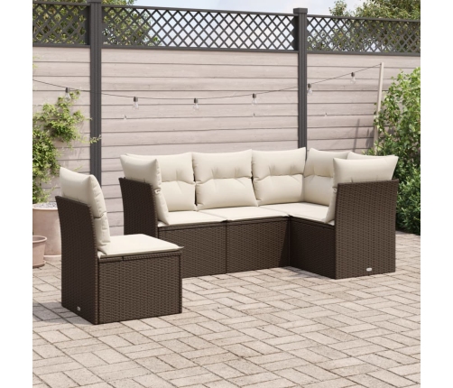 Set comedor de jardín 5 piezas y cojines ratán sintético marrón