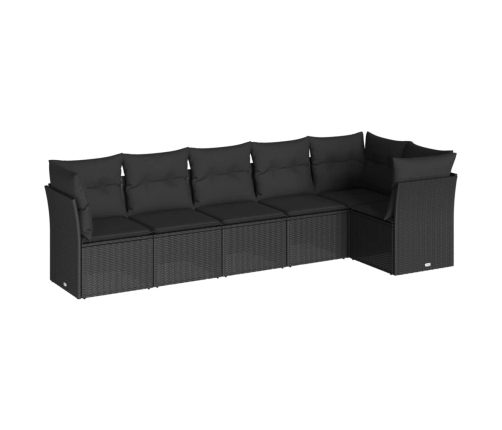 Set de sofás de jardín 6 piezas y cojines ratán sintético negro