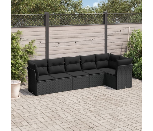 Set de sofás de jardín 6 piezas y cojines ratán sintético negro
