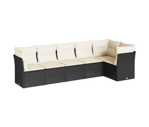 Set de sofás de jardín 6 piezas y cojines ratán sintético negro