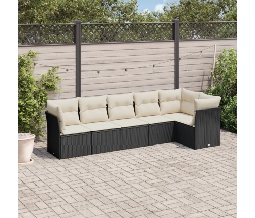 Set de sofás de jardín 6 piezas y cojines ratán sintético negro