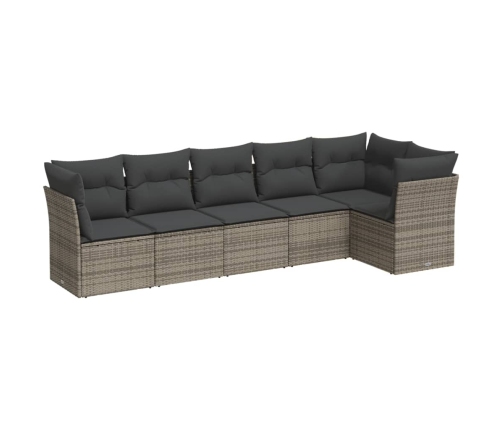 Set de muebles de jardín 6 pzas y cojines ratán sintético gris