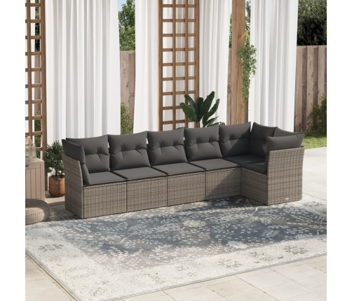 Set de muebles de jardín 6 pzas y cojines ratán sintético gris