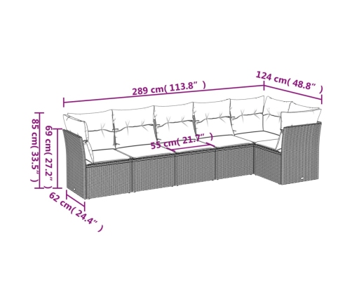 Set de sofás de jardín 6 pzas y cojines ratán sintético gris