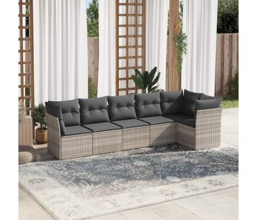 Set de sofás de jardín 6 pzas y cojines ratán sintético gris