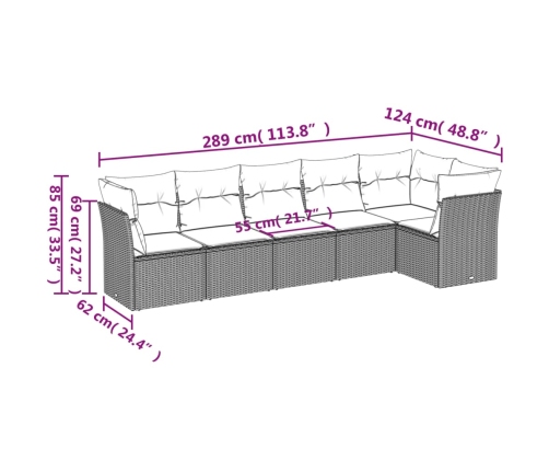 Set sofás de jardín 6 piezas y cojines ratán sintético marrón