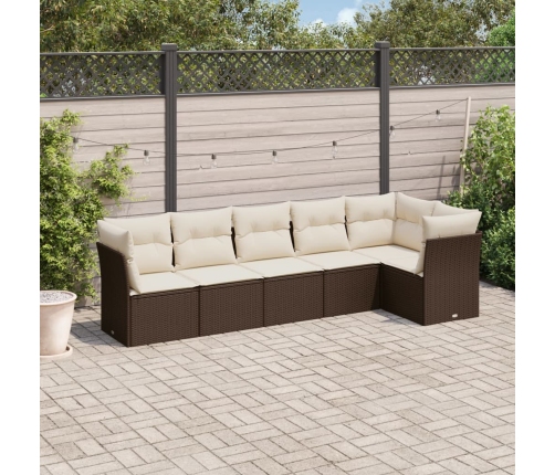 Set sofás de jardín 6 piezas y cojines ratán sintético marrón
