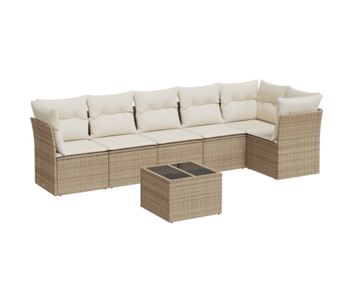 Set sofás de jardín 7 piezas y cojines ratán sintético beige