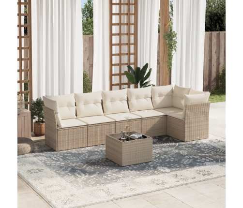 Set sofás de jardín 7 piezas y cojines ratán sintético beige
