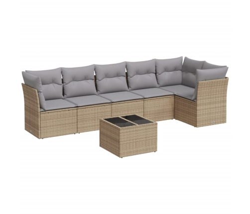 Set sofás de jardín 7 piezas y cojines ratán sintético beige