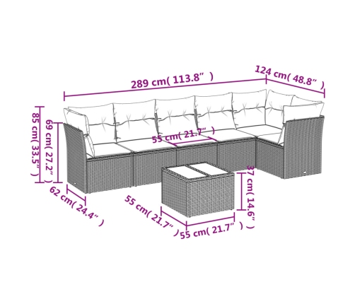 Set sofás de jardín 7 piezas y cojines ratán sintético beige