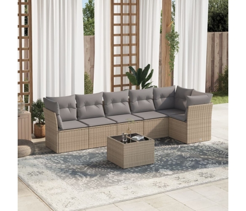 Set sofás de jardín 7 piezas y cojines ratán sintético beige