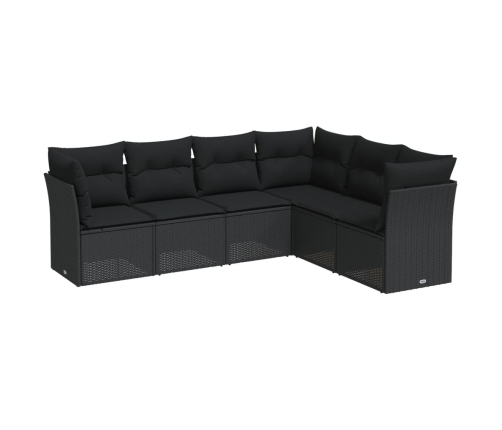 Set de sofás de jardín 6 piezas y cojines ratán sintético negro
