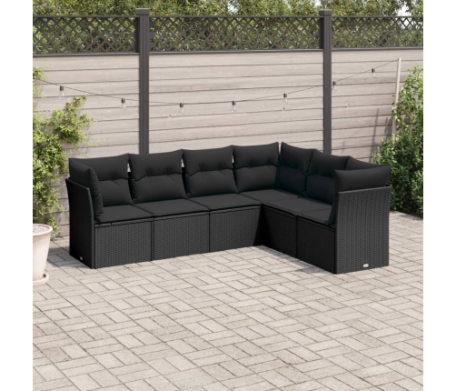Set de sofás de jardín 6 piezas y cojines ratán sintético negro