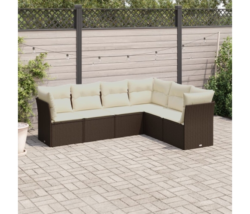 Set sofás de jardín 6 piezas y cojines ratán sintético marrón