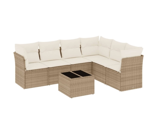 Set sofás de jardín 7 piezas y cojines ratán sintético beige
