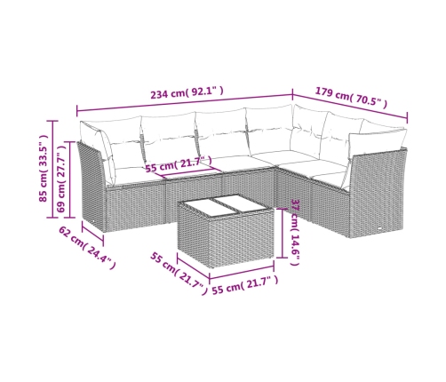 Set sofás de jardín 7 piezas y cojines ratán sintético beige