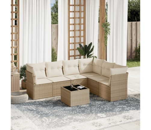 Set sofás de jardín 7 piezas y cojines ratán sintético beige