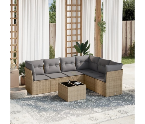 Set sofás de jardín 7 piezas y cojines ratán sintético beige