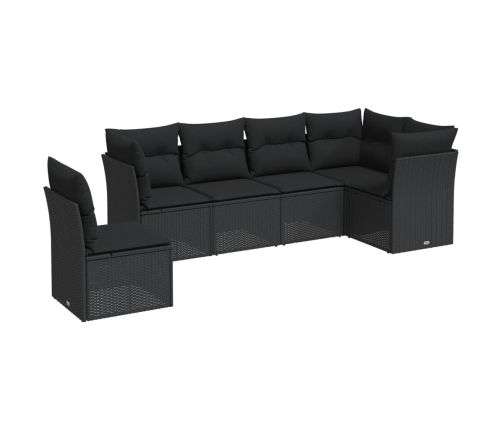 Set de sofás de jardín 6 piezas y cojines ratán sintético negro