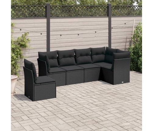 Set de sofás de jardín 6 piezas y cojines ratán sintético negro