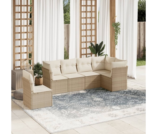 Juego de sofás jardín con cojines 6 pzas ratán sintético beige