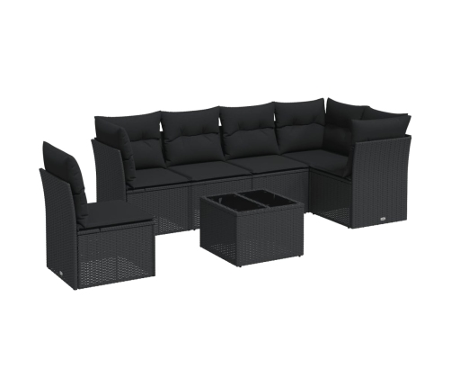 Set de comedor de jardín 7 pzas y cojines ratán sintético negro