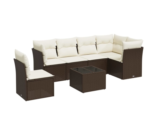 Set de comedor de jardín 7 pzas y cojines ratán sintético negro