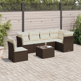 Set de comedor de jardín 7 pzas y cojines ratán sintético negro