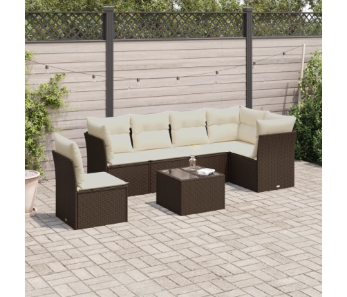 Set de comedor de jardín 7 pzas y cojines ratán sintético negro