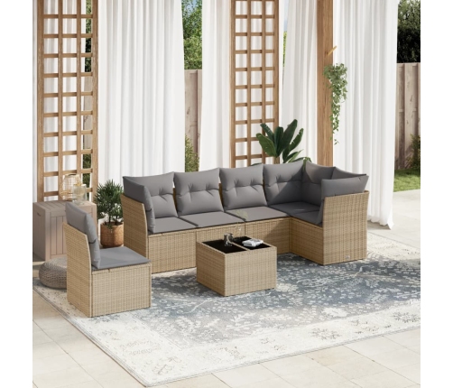 Set sofás de jardín 7 piezas y cojines ratán sintético beige