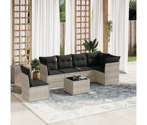 Set de sofás de jardín 7 pzas con cojines ratán PE gris claro