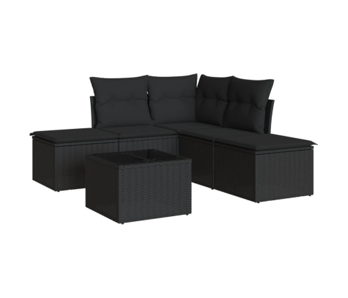 Set de sofás de jardín 6 piezas y cojines ratán sintético negro
