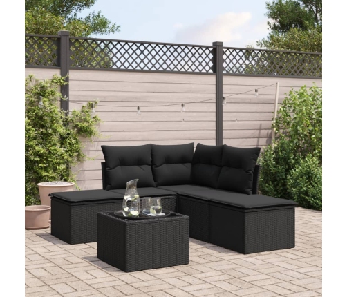 Set de sofás de jardín 6 piezas y cojines ratán sintético negro